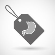 57155167 - illustration of a shopping label icon with a healthy human stomach icon