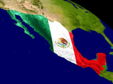 66304325 - map of mexico with embedded flag on planet surface. 3d illustration.