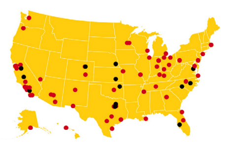 U.S. Map of 75 Sunshine and Sinkhole Cities in 2020